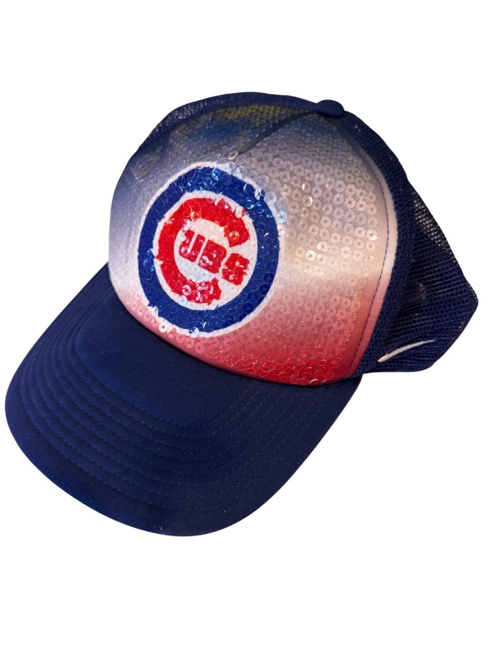 Nike Chicago Cubs Sequin Trucker Hat Blue Red White Bling